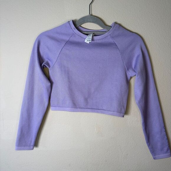 Aerie Offline Seamless Waffle Long Sleeve Crop Top - NWT - Medium - Purple - Picture 1 of 9